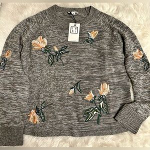 Anthropologie THML Sweater Size Small Brown Marbled Embroidered Boho